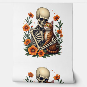 Skeleton Hugging Cat Floral Halloween Cats Lover Wallpaper