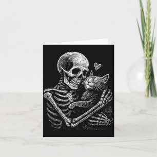 Skeleton hugging cat funny kitten skull lover men card