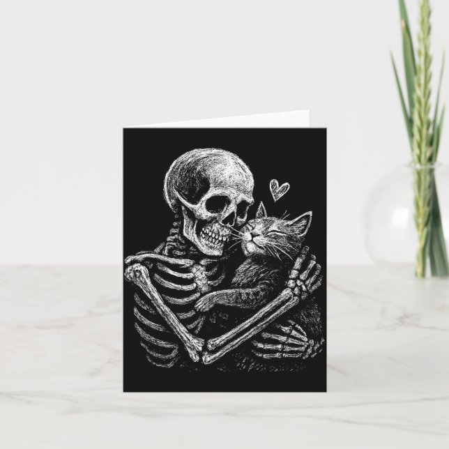 Skeleton hugging cat funny kitten skull lover men card (Front)