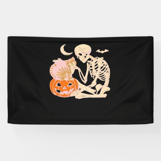 Skeleton Hugging Cat Halloween Cat Lover Cat Class Banner (Horizontal)