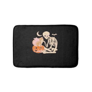Skeleton Hugging Cat Halloween Cat Lover Cat Class Bath Mat