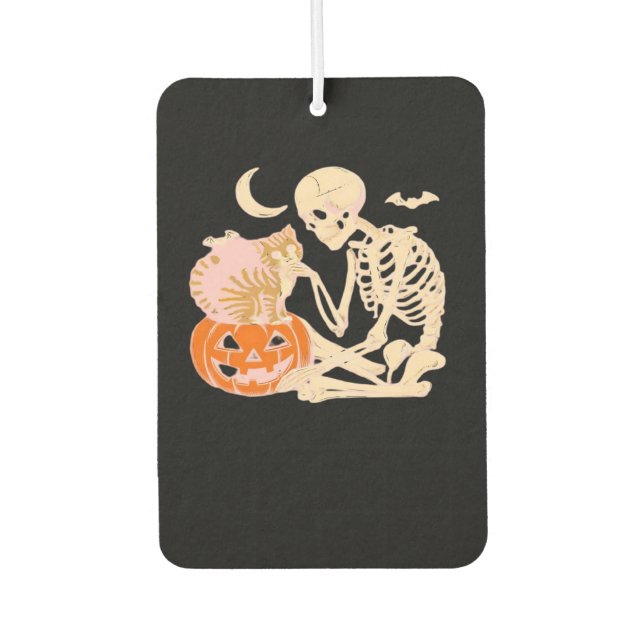 Skeleton Hugging Cat Halloween Cat Lover Cat Class Car Air Freshener (Front)