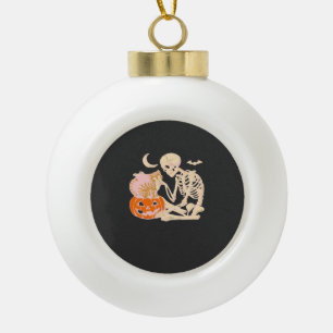 Skeleton Hugging Cat Halloween Cat Lover Cat Class Ceramic Ball Christmas Ornament