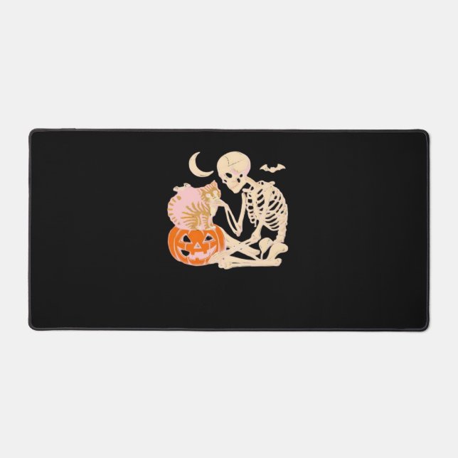 Skeleton Hugging Cat Halloween Cat Lover Cat Class Desk Mat (Front)