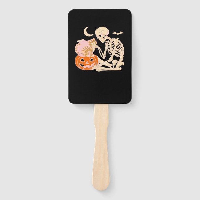 Skeleton Hugging Cat Halloween Cat Lover Cat Class Hand Fan (Front)