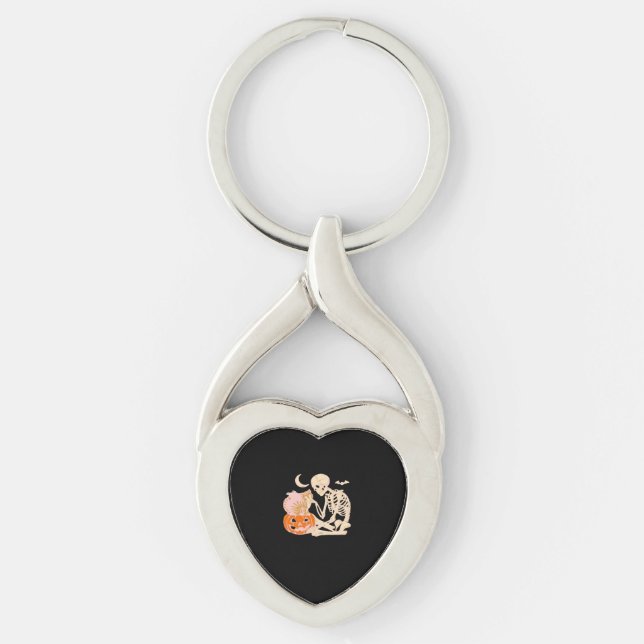 Skeleton Hugging Cat Halloween Cat Lover Cat Class Key Ring (Front)