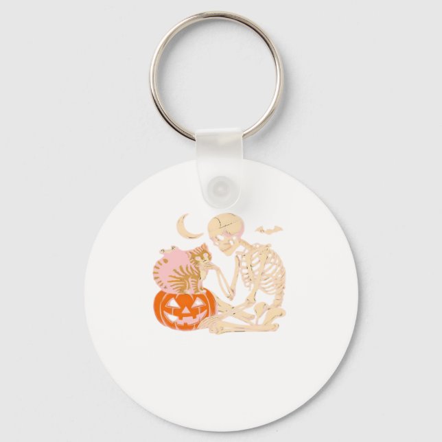 Skeleton Hugging Cat Halloween Cat Lover Cat Class Key Ring (Front)