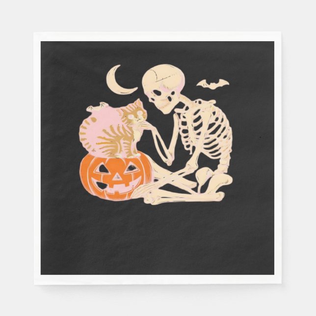 Skeleton Hugging Cat Halloween Cat Lover Cat Class Napkin (Front)