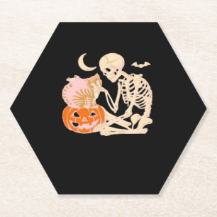 Skeleton Hugging Cat Halloween Cat Lover Cat Class Paper Coaster