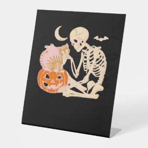 Skeleton Hugging Cat Halloween Cat Lover Cat Class Pedestal Sign