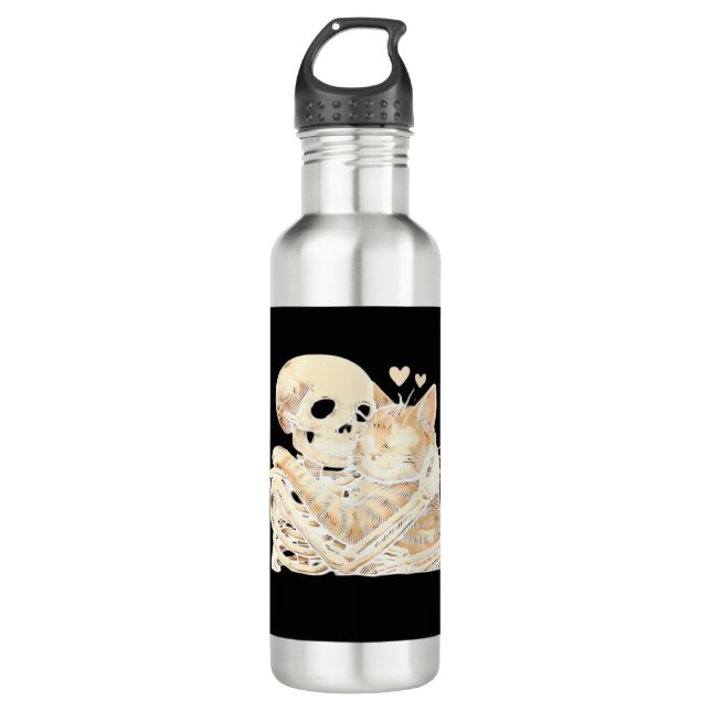 Skeleton Hugging Cat Halloween Cat Lover Cat Mom D 710 Ml Water Bottle (Front)