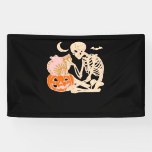 Skeleton Hugging Cat Halloween Cat Lover Cat Mom D Banner