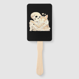 Skeleton Hugging Cat Halloween Cat Lover Cat Mom D Hand Fan