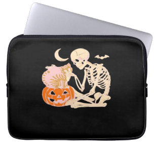 Skeleton Hugging Cat Halloween Cat Lover Cat Mom D Laptop Sleeve