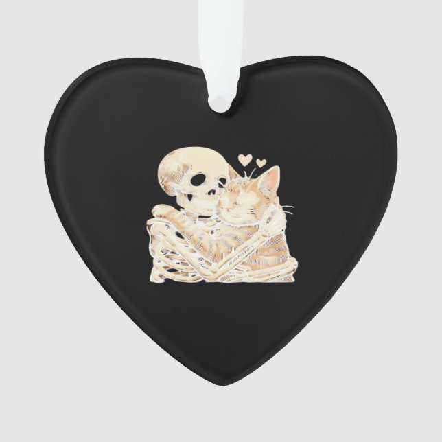 Skeleton Hugging Cat Halloween Cat Lover Cat Mom D Ornament (Front)