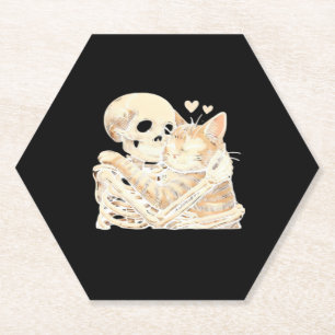 Skeleton Hugging Cat Halloween Cat Lover Cat Mom D Paper Coaster