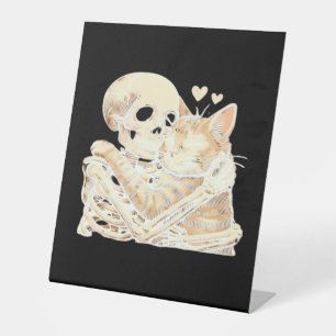 Skeleton Hugging Cat Halloween Cat Lover Cat Mom D Pedestal Sign