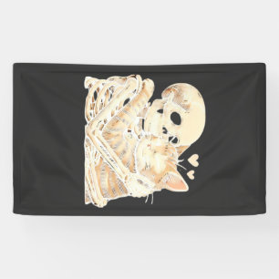Skeleton Hugging Cat Halloween Cat Lover Cat Mum D Banner