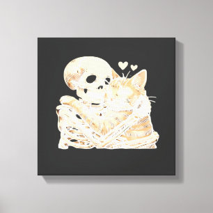 Skeleton Hugging Cat Halloween Cat Lover Cat Mum D Canvas Print