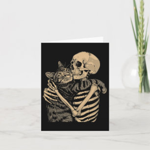 Skeleton Hugging Cat Halloween Cat Lover Cat Mum D Card