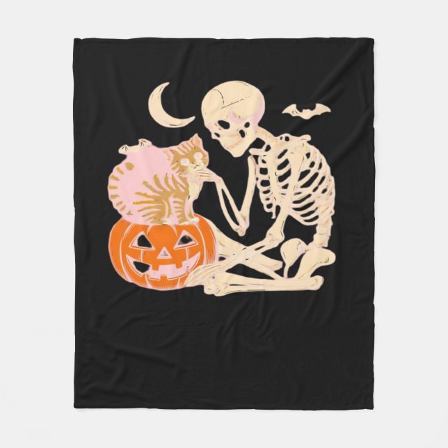 Skeleton Hugging Cat Halloween Cat Lover Cat Mum D Fleece Blanket (Front)