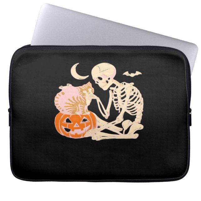 Skeleton Hugging Cat Halloween Cat Lover Cat Mum D Laptop Sleeve (Front)