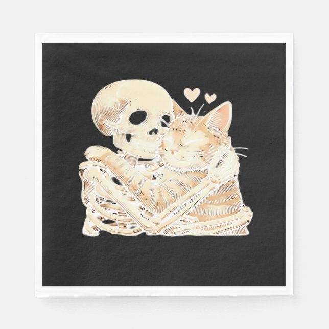 Skeleton Hugging Cat Halloween Cat Lover Cat Mum D Napkin (Front)