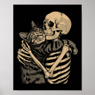 Skeleton Hugging Cat Halloween Cat Lover Cat Mum D Poster