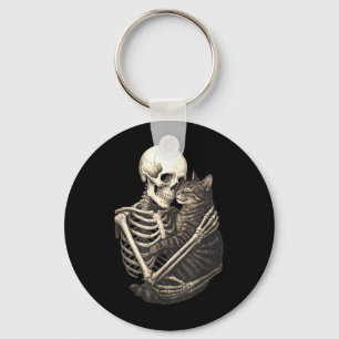 Skeleton Hugging Cat Halloween Cat Lover Cat Mum Key Ring