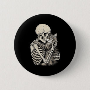 Skeleton Hugging Cat Halloween Cats Lover  6 Cm Round Badge