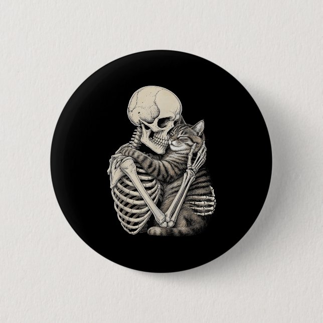Skeleton Hugging Cat Halloween Cats Lover  6 Cm Round Badge (Front)
