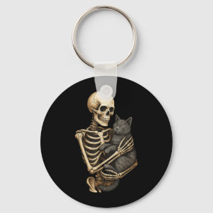 Skeleton Hugging Cat Halloween Cats Lover Cat Mum Key Ring