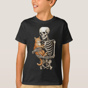 Skeleton Hugging Cat Halloween Cats Lover Cat Mum T-Shirt