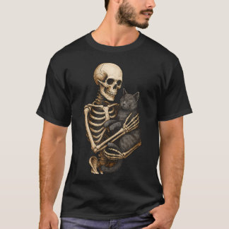 Skeleton Hugging Cat Halloween Cats Lover Cat Mum T-Shirt