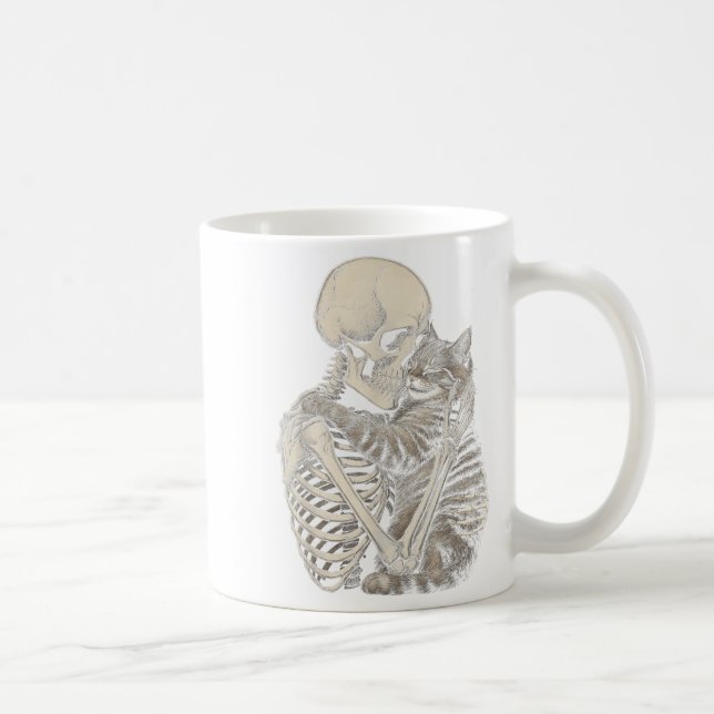 Skeleton Hugging Cat Halloween Cats Lover  Coffee Mug (Right)