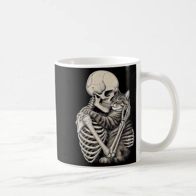 Skeleton Hugging Cat Halloween Cats Lover  Coffee Mug (Right)