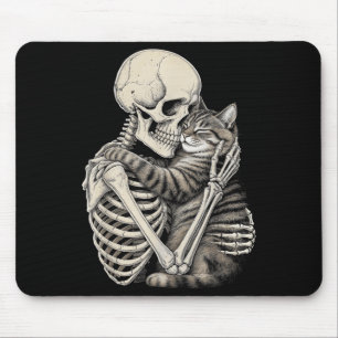 Skeleton Hugging Cat Halloween Cats Lover Mouse Mat