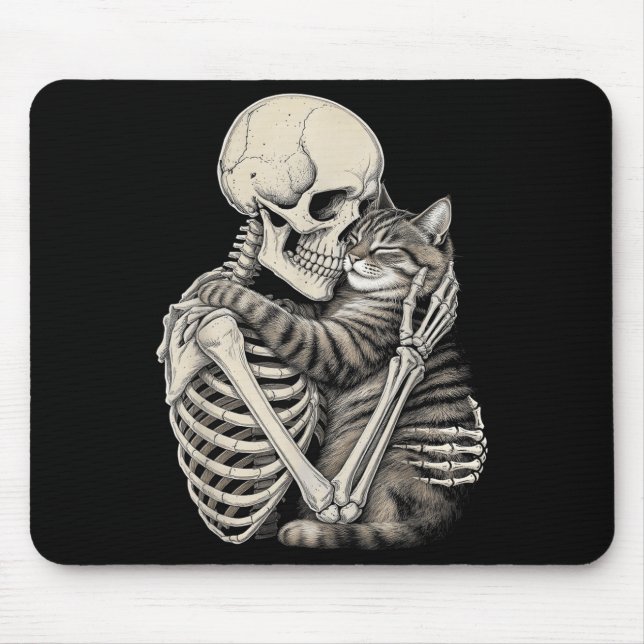 Skeleton Hugging Cat Halloween Cats Lover  Mouse Mat (Front)