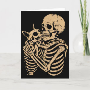 Skeleton Hugging Cat Halloween Funny Cat Lover Cat Card