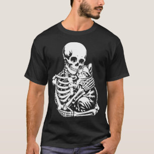 Skeleton Hugging Cat Halloween T-Shirt – Cat Lover