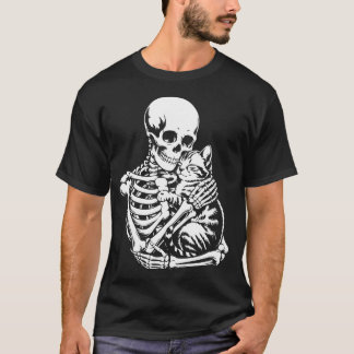 Skeleton Hugging Cat Halloween T-Shirt – Cat Lover