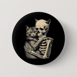 Skeleton Hugging Cat Lover Halloween Funny Apparel 6 Cm Round Badge
