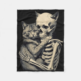 Skeleton Hugging Cat Lover Halloween Tee Funny App Fleece Blanket