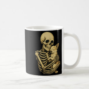 Skeleton Hugging Dog Chihuahua Funny Halloween Coffee Mug