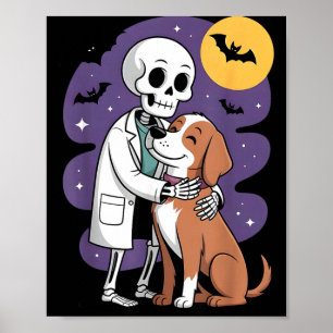 Skeleton Hugging Dog Funny Vet Dog Lover Halloween Poster