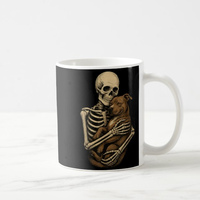 Skeleton Hugging Pittie Dog Pit Bull Funny Coffee Mug (Right)