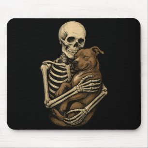 Skeleton Hugging Pittie Dog Pit Bull Funny Mouse Mat