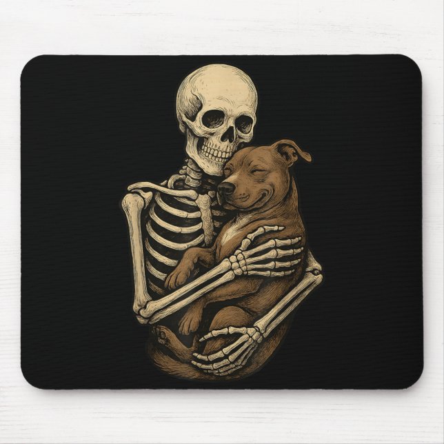 Skeleton Hugging Pittie Dog Pit Bull Funny Mouse Mat (Front)