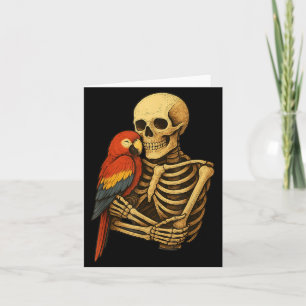 Skeleton Hugging Scarlet Macaw Parrot Funny Card