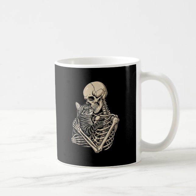 Skeleton Hugging Tabby Cat - Gothic Love Mug (Right)